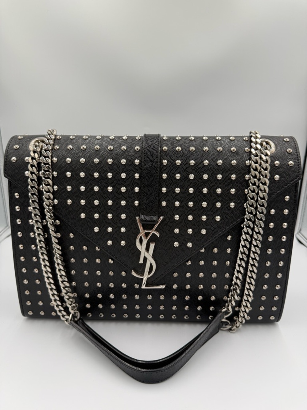 Yves Saint Laurent Black Studded Shoulder Bag with Silver Hardware